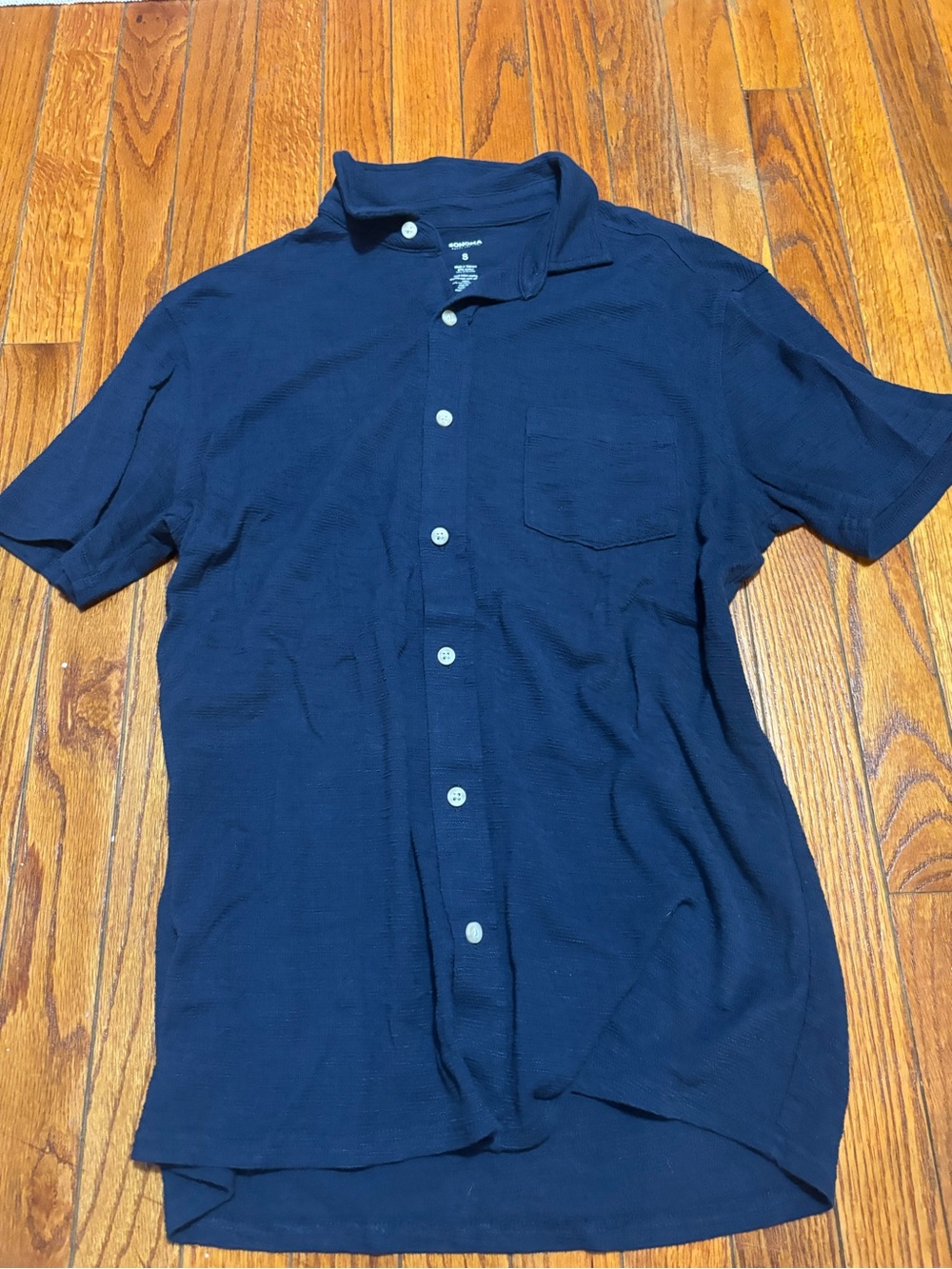Sonoma Navy Short-Sleeve Casual Button-Down Shirt